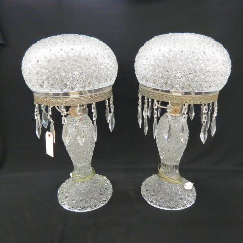 Appraisal: Pair of Cut Crystal Lamps Russian style overall pattern fine