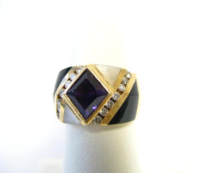 Appraisal: Ladies k Yellow Gold Amethyst Band With Inlaid Onyx Mother