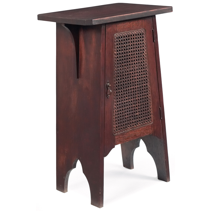 Appraisal: Arts and Crafts smoking stand cut-corner top over a caned