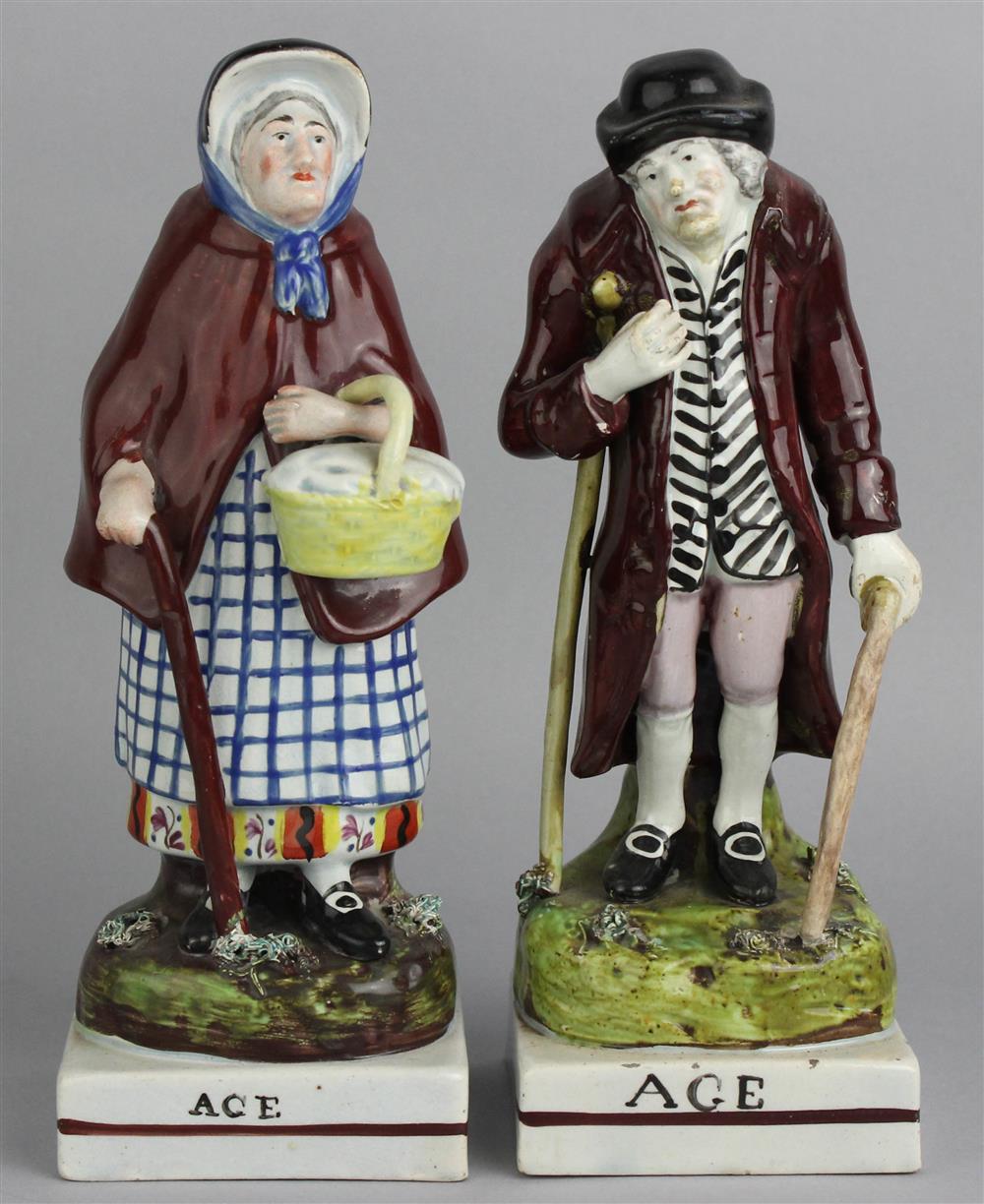 Appraisal: TWO STAFFORDSHIRE PEARLWARE FIGURES OF AGE early th Century modeled