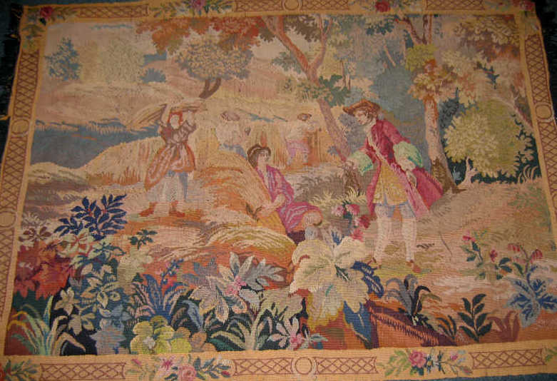 Appraisal: CONTINENTAL PICTORIAL TAPESTRY Hand woven figural scene in multicolor wool