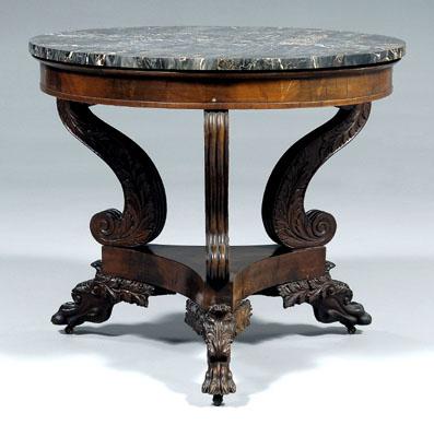 Appraisal: Philadelphia classical center table Egyptian marble circular top circular mahogany