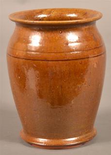 Appraisal: Unsigned Stahl Redware Pottery Storage Jar Unsigned Stahl Redware Pottery