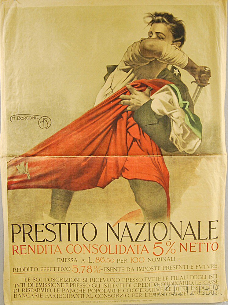 Appraisal: Italian Prestito Nazionale WWI Lithograph Poster mounted on linen sheet