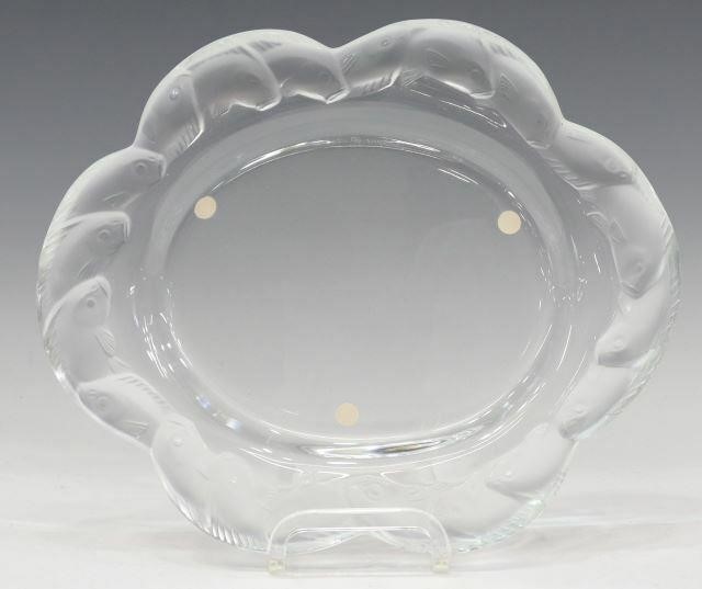 Appraisal: Lalique France Piriac crystal platter colorless oval platter having scalloped