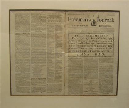 Appraisal: piece American Newspaper The Freeman's Journal Philadelphia Francis Bailey Oct