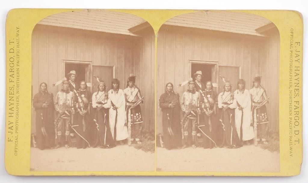 Appraisal: This black white photo stereoview card of a group Assiniboine