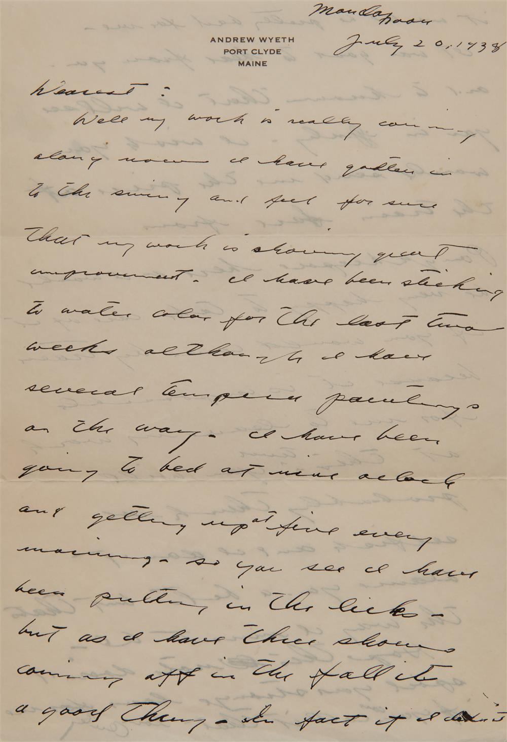 Appraisal: Letter from ANDREW WYETH American - to Alice Moore Monday