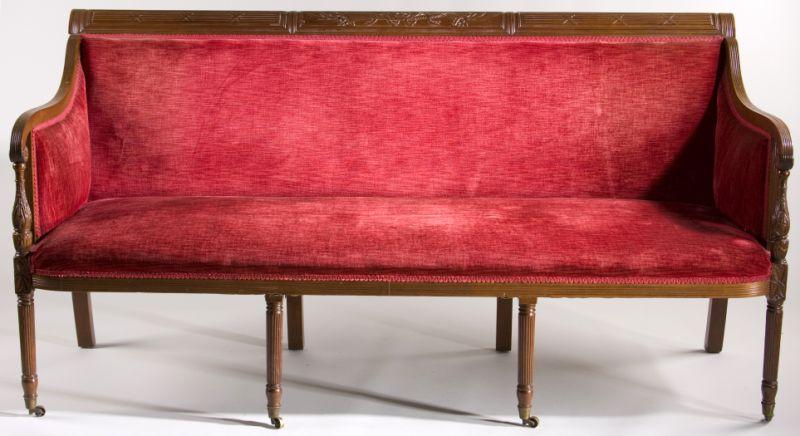 Appraisal: American Federal Revival Mahogany Sofa ca having a cornucopia carved