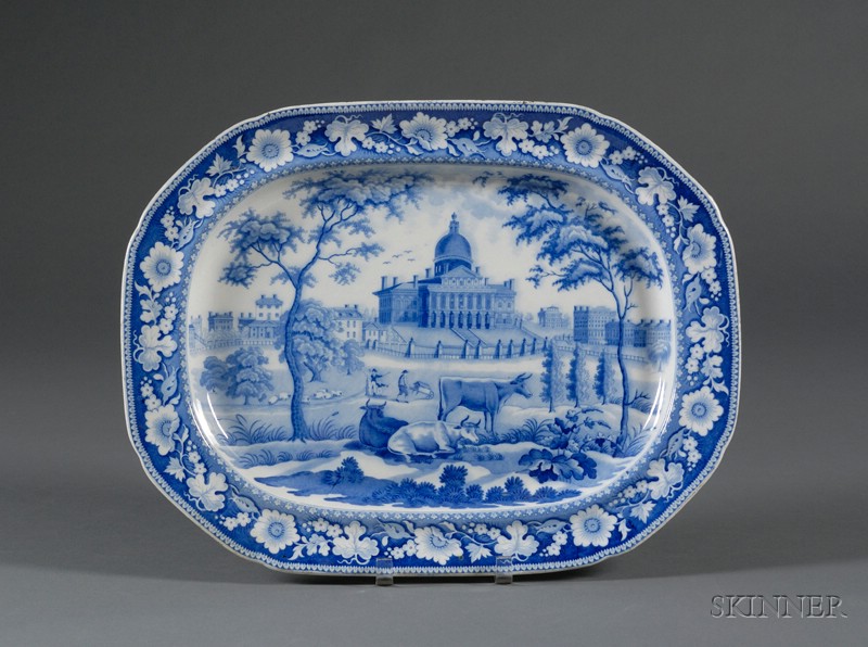 Appraisal: Boston State House Blue Transfer Decorated Staffordshire Pottery Platter by