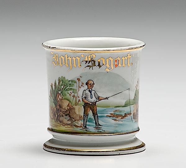 Appraisal: OCCUPATIONAL SHAVING MUG OF AN FISHERMAN porcelain with polychrome painted