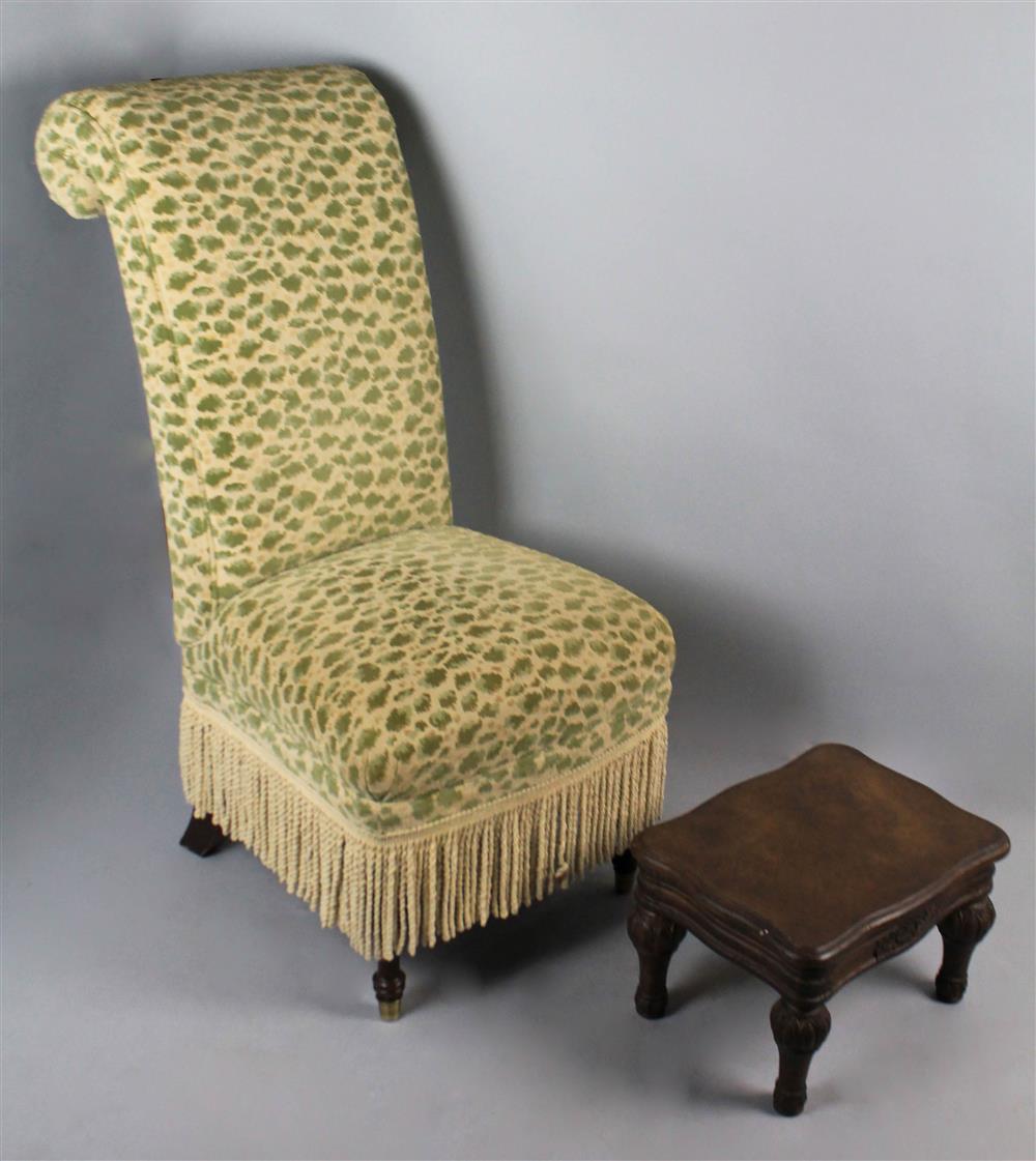 Appraisal: HIGH ROLLED BACK UPHOLSTERED CHAIR IN CUT VELVET WITH BULLION