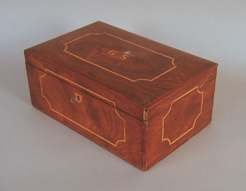 Appraisal: Burled walnut dresser box th c inlaid GS on lid