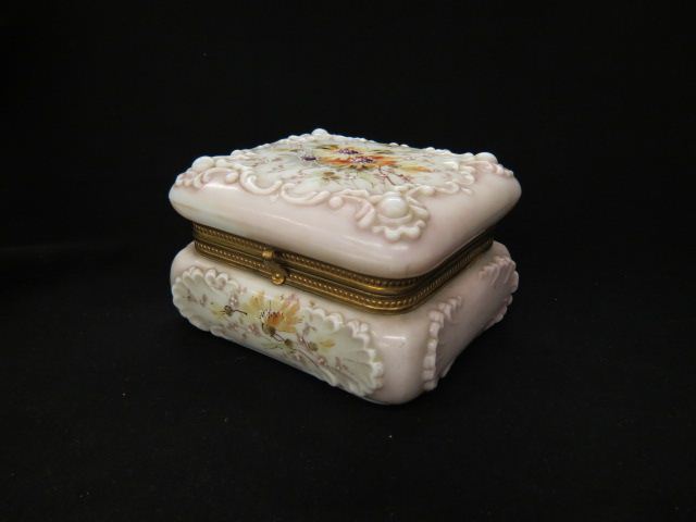 Appraisal: Wavecrest Art Glass Dresser Box by C F Monroe floral