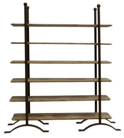 Appraisal: Rustic baker's rack shelf th c iron frame with six