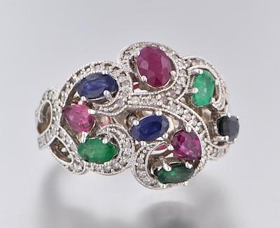 Appraisal: A Ladies' Diamond Ruby Sapphire and Emerald Ring k white