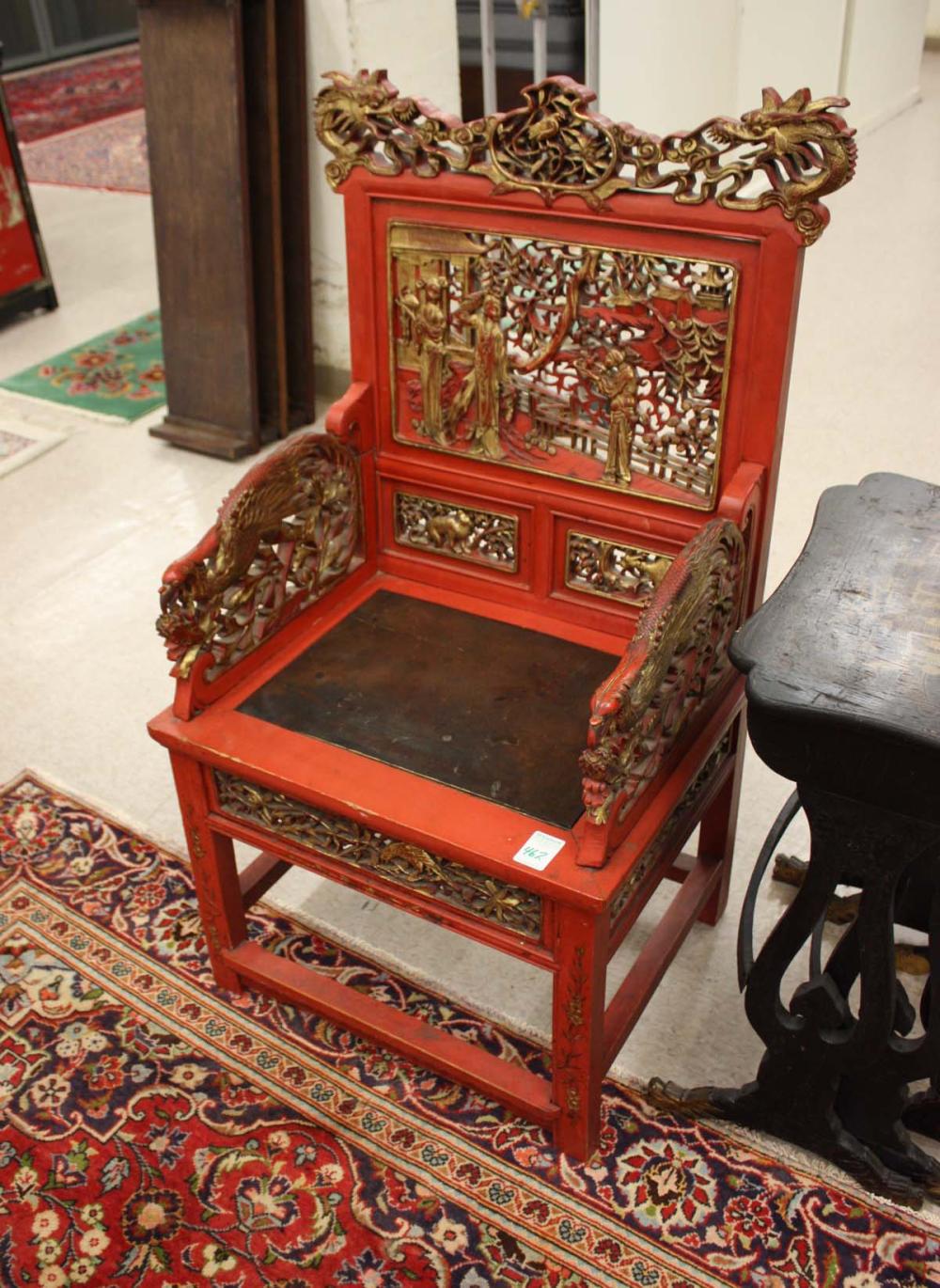 Appraisal: CARVED MING STYLE ARMCHAIR Chinese early th century red finish