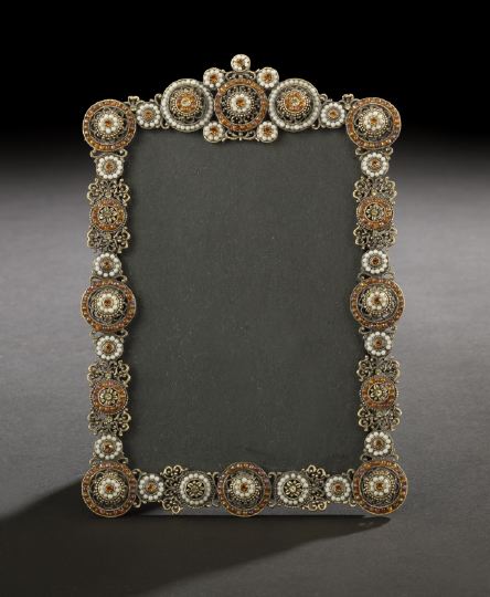 Appraisal: Continental Faux-Gemstone-Mounted Brass Photograph Frame opulently set with topaz and