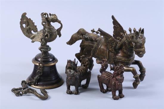 Appraisal: FOUR INDIAN BRONZE FIGURES One of winged horse one bird