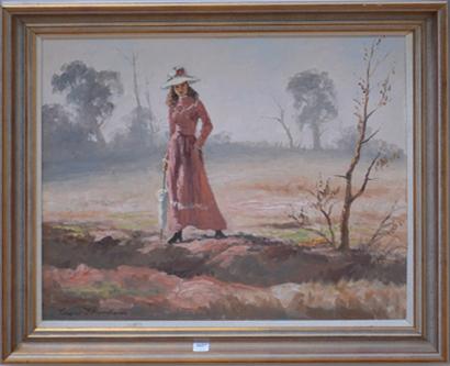 Appraisal: LEON HANSEN WOMAN IN A PINK DRESS OIL ON CANVAS