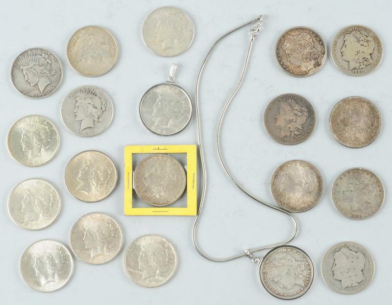 Appraisal: Lot of Silver Dollars Nine Morgan Peace Six BU three