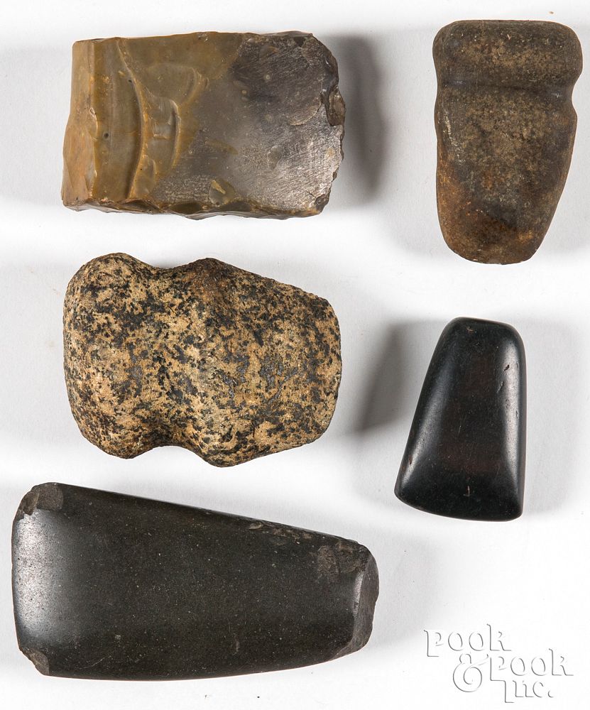 Appraisal: Five prehistoric stone tools Five prehistoric stone tools to include