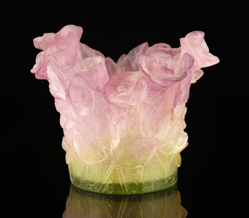 Appraisal: - Daum Pate de Verre Rose Vase Daum pate de