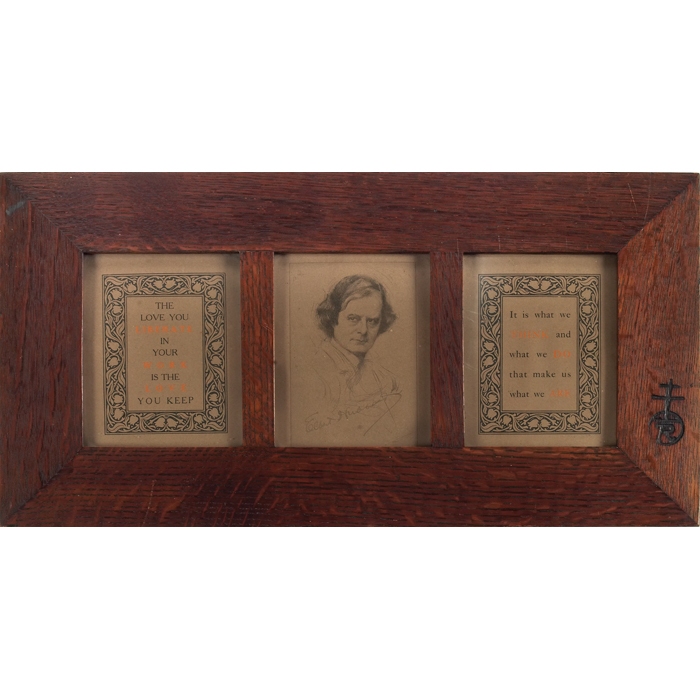 Appraisal: Roycroft frame triptych form holding a print of Elbert Hubbard