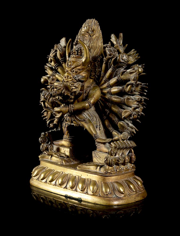 Appraisal: A Sino-Tibetan Bronze Figure of Yamantaka and Vajravetali Height in