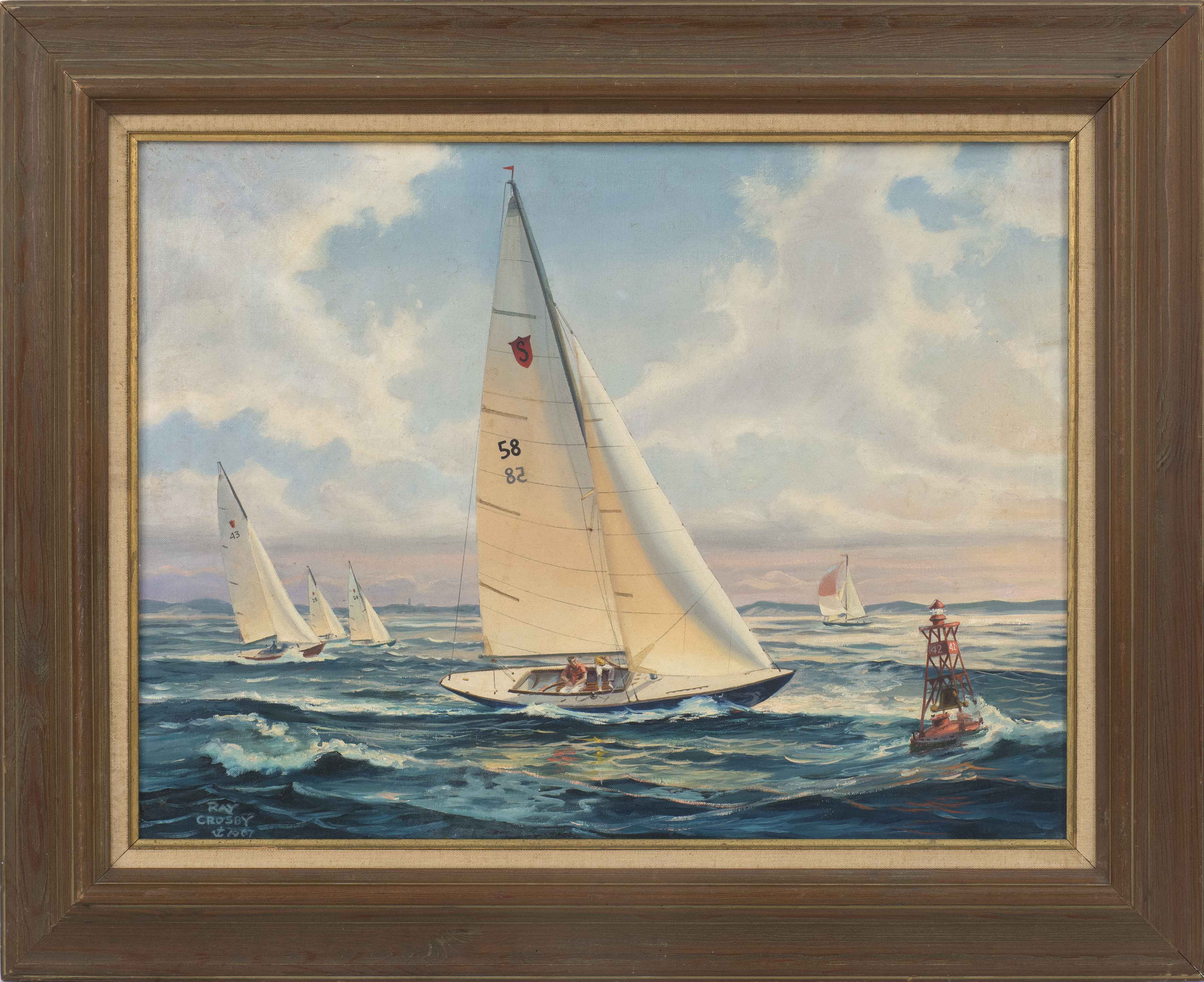 Appraisal: RAY CROSBYAmerican th CenturyS Class sailboat race Signed lower left