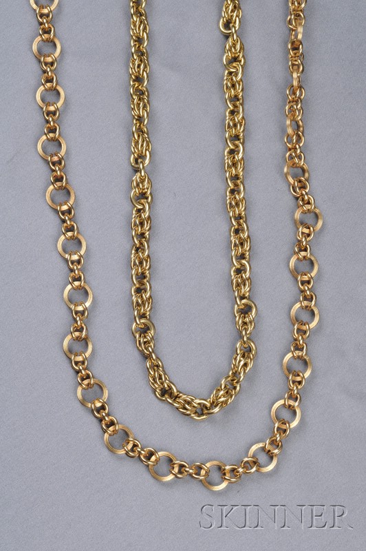 Appraisal: Two kt and kt Gold Chains an kt gold fancy