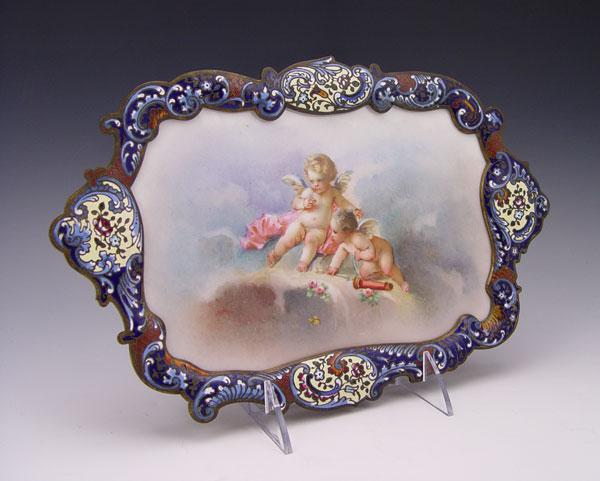 Appraisal: SEVRES QUALITY HAND PAINTED CHERUBIC PLAQUE Mounted in a French