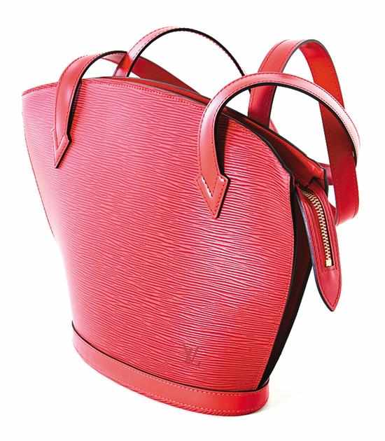 Appraisal: Louis Vuitton red leather handbag shoulder bag H '' W