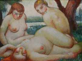 Appraisal: George Bell - Bathers oil on card x cm