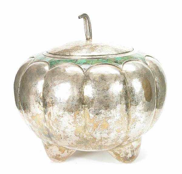 Appraisal: A Mexican silver plate covered tureenEmilia Castillo Of lobed melon