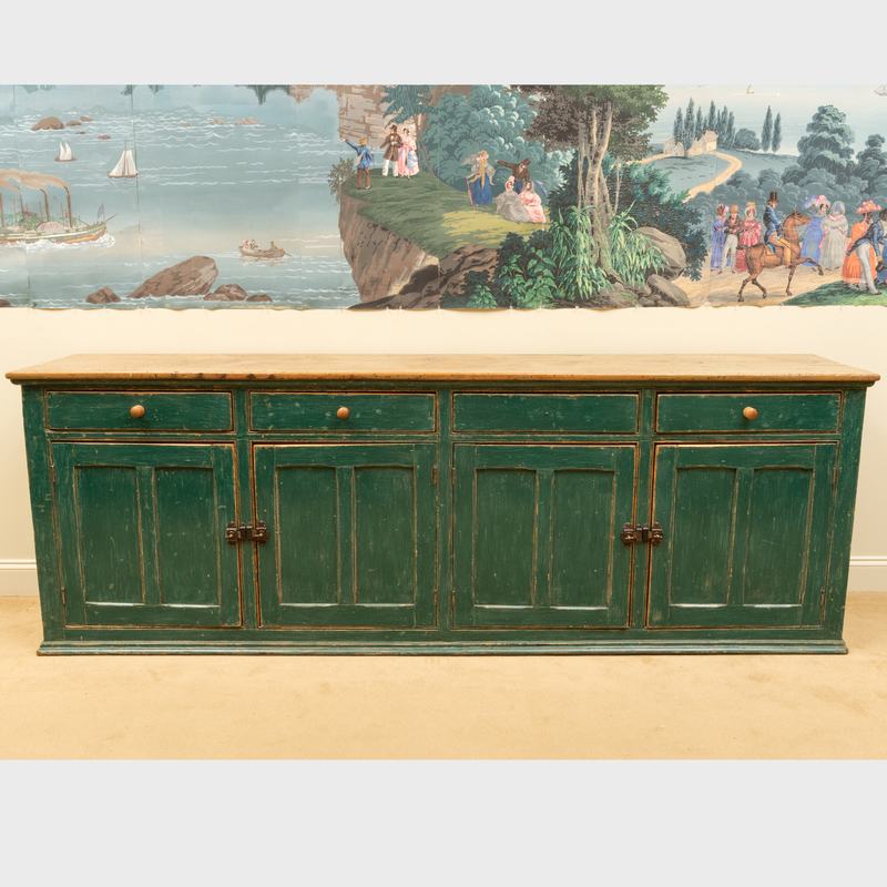 Appraisal: Canadian Fruitwood and Green Painted Side Cabinet The cabinet fitted