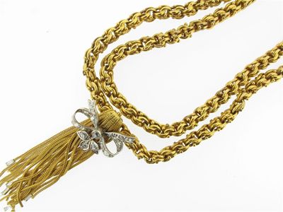 Appraisal: A gold two row necklace with tassel Of unusual multiple