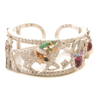 Appraisal: Diamond Multi-Stone Enamel k White Gold Figurative Bracelet The k