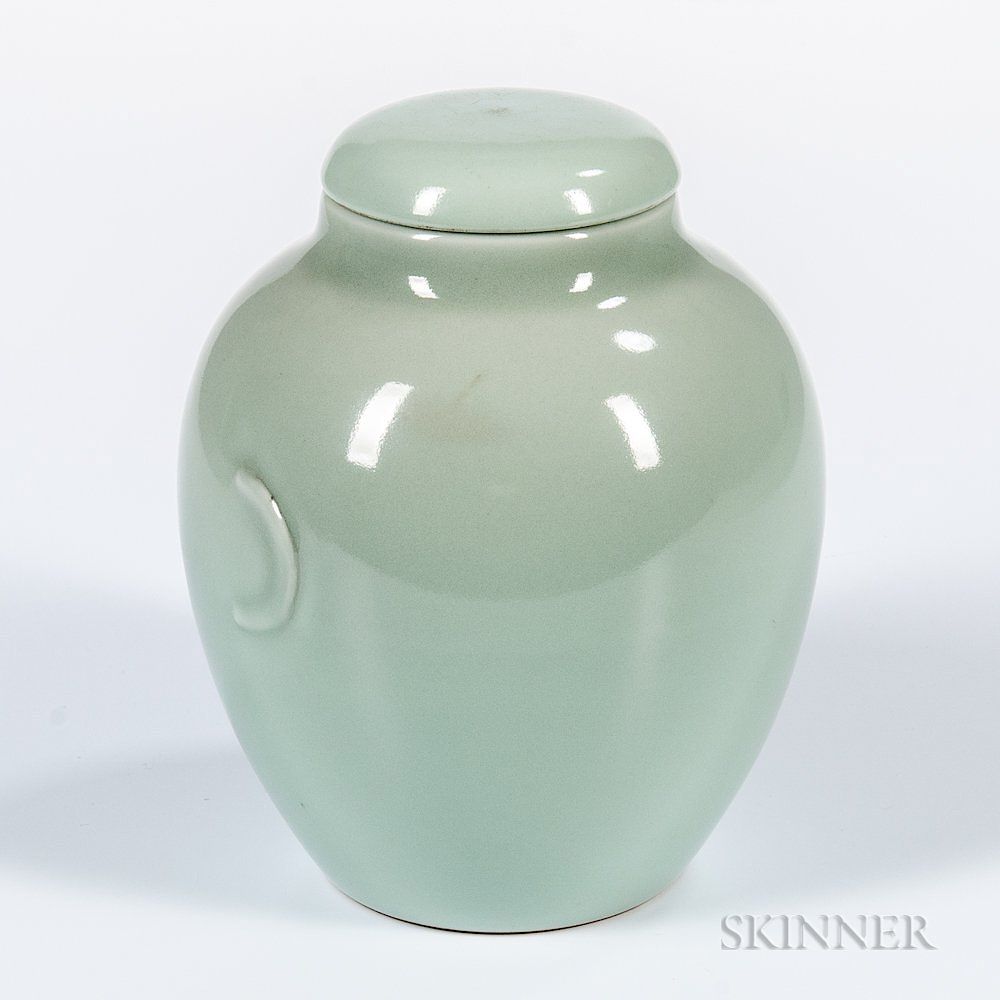 Appraisal: Celadon-glazed Covered Jar Celadon-glazed Covered Jar China possibly Qianlong period