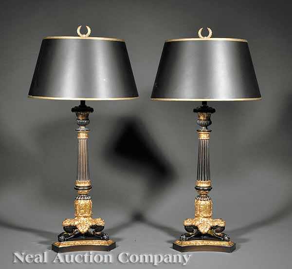 Appraisal: A Pair of Louis Philippe-Style Gilt and Patinated Metal Candlesticks