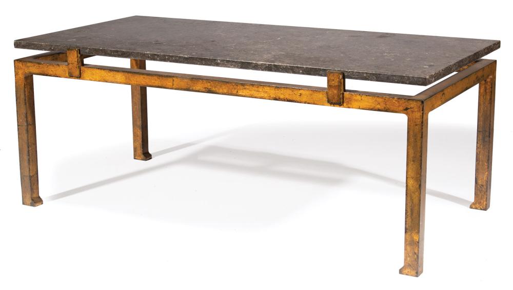 Appraisal: Custom-Made Low Table black marble top patinated metal base h