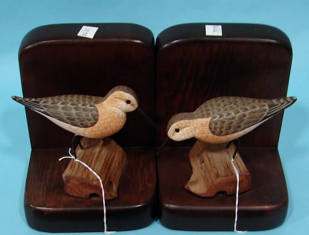 Appraisal: Pair of bookends with carved standing Sandpipers by H V