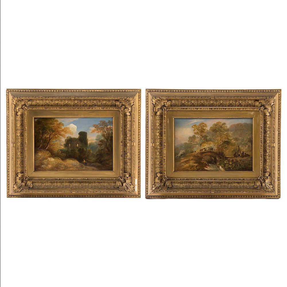 Appraisal: American School th c Pair of Landscapes oils Pair of