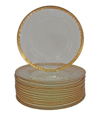 Appraisal: lot of Colorless glass charger plates with gilt rim slight