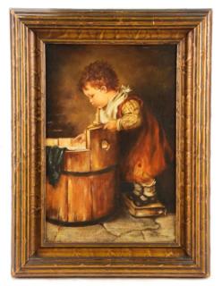 Appraisal: American School Toddler with Wash Pail Oil American School early