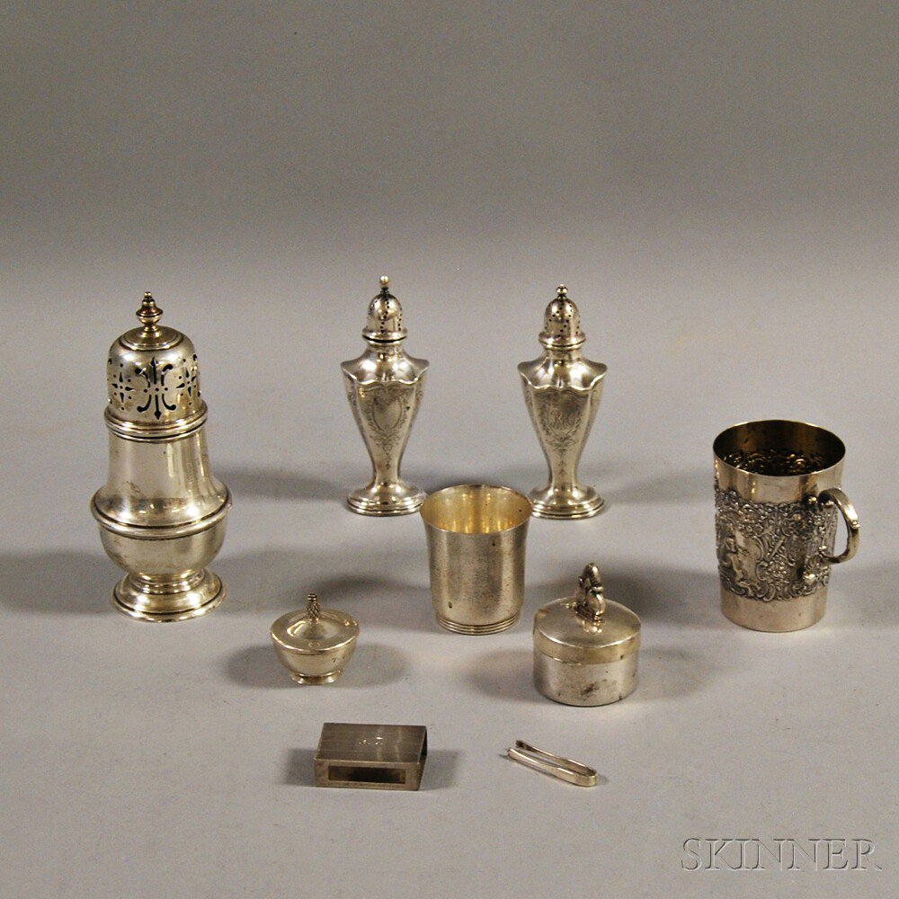 Appraisal: Nine Pieces of Sterling Silver Tableware including a pair of