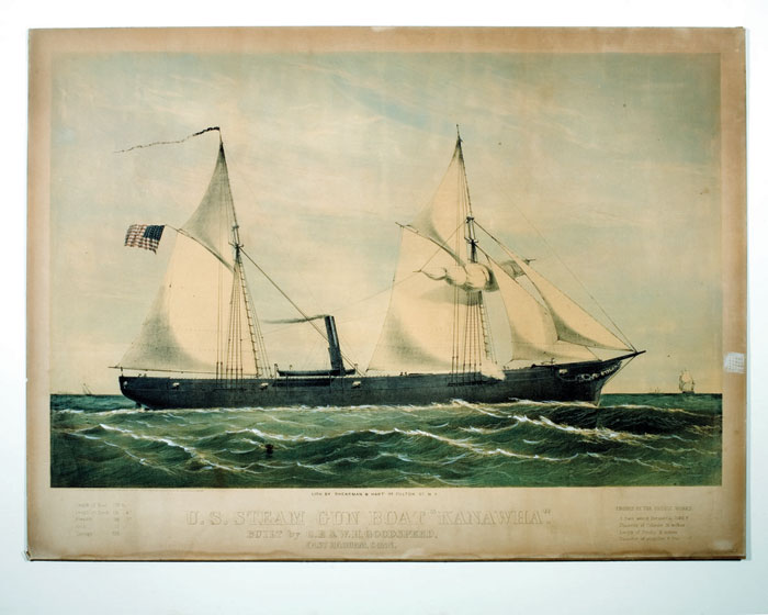 Appraisal: U S STEAM GUN BOAT quot KANAWHA quot Large-folio handcolored