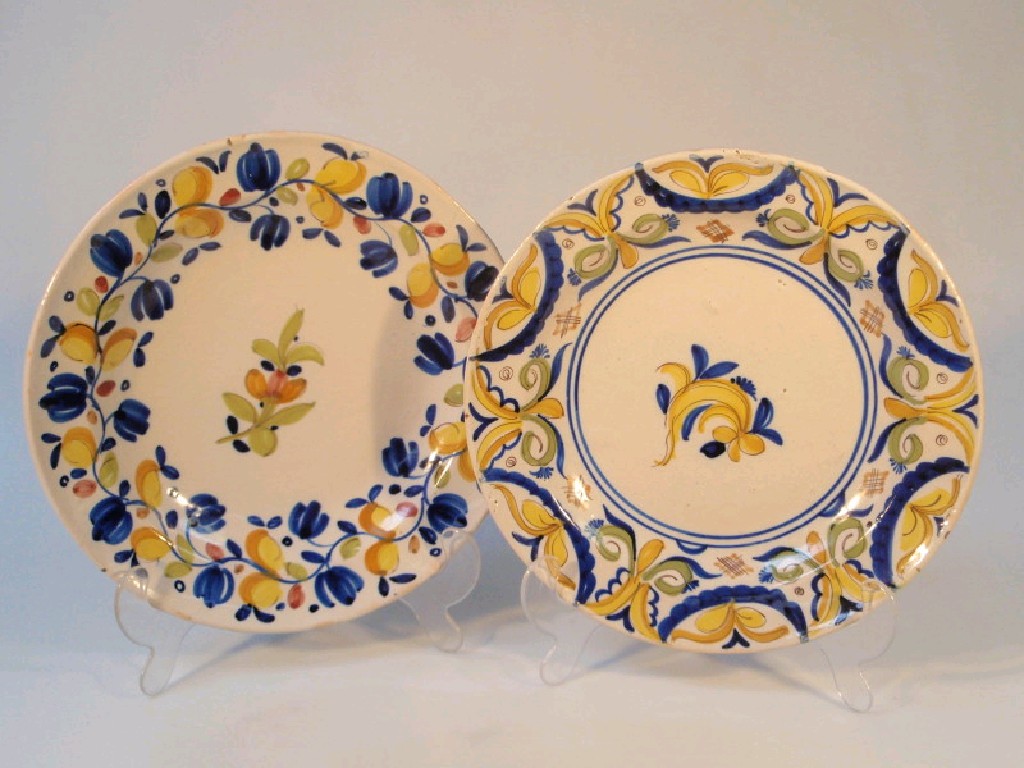 Appraisal: A continental maiolica dish hand painted with traditional motifs cm