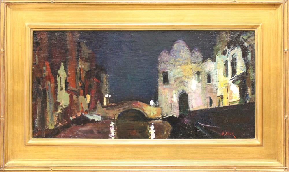 Appraisal: NICK STOQ United States st century oil onboard Venice canal