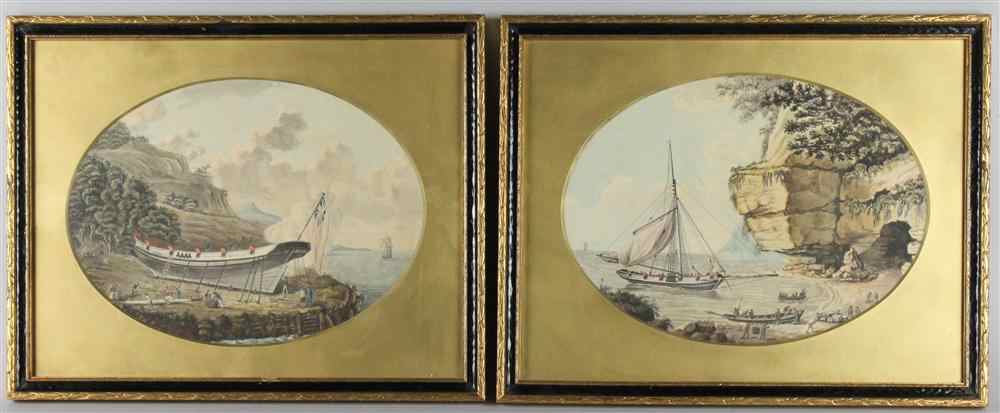 Appraisal: BRITISH SCHOOL TH CENTURY A PAIR OF SEASCAPES Watercolor on